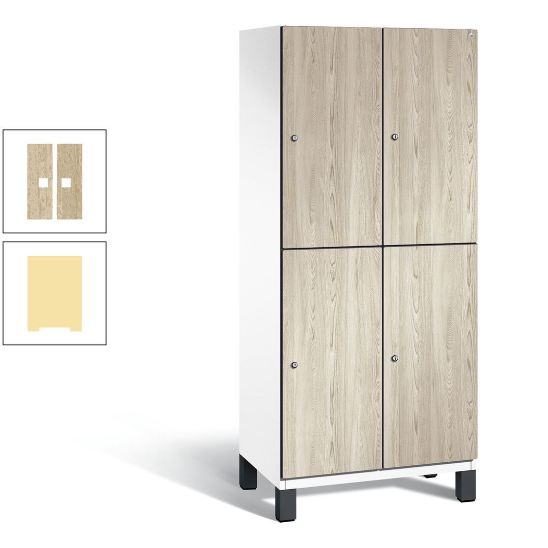Fächerschrank, Garderobenschrank, mit Füßen, 2 Abteile, 1.980 x 800 x 525 mm (HxBxT), Korpus anthrazitgrau, Tür Donau-Ahorn