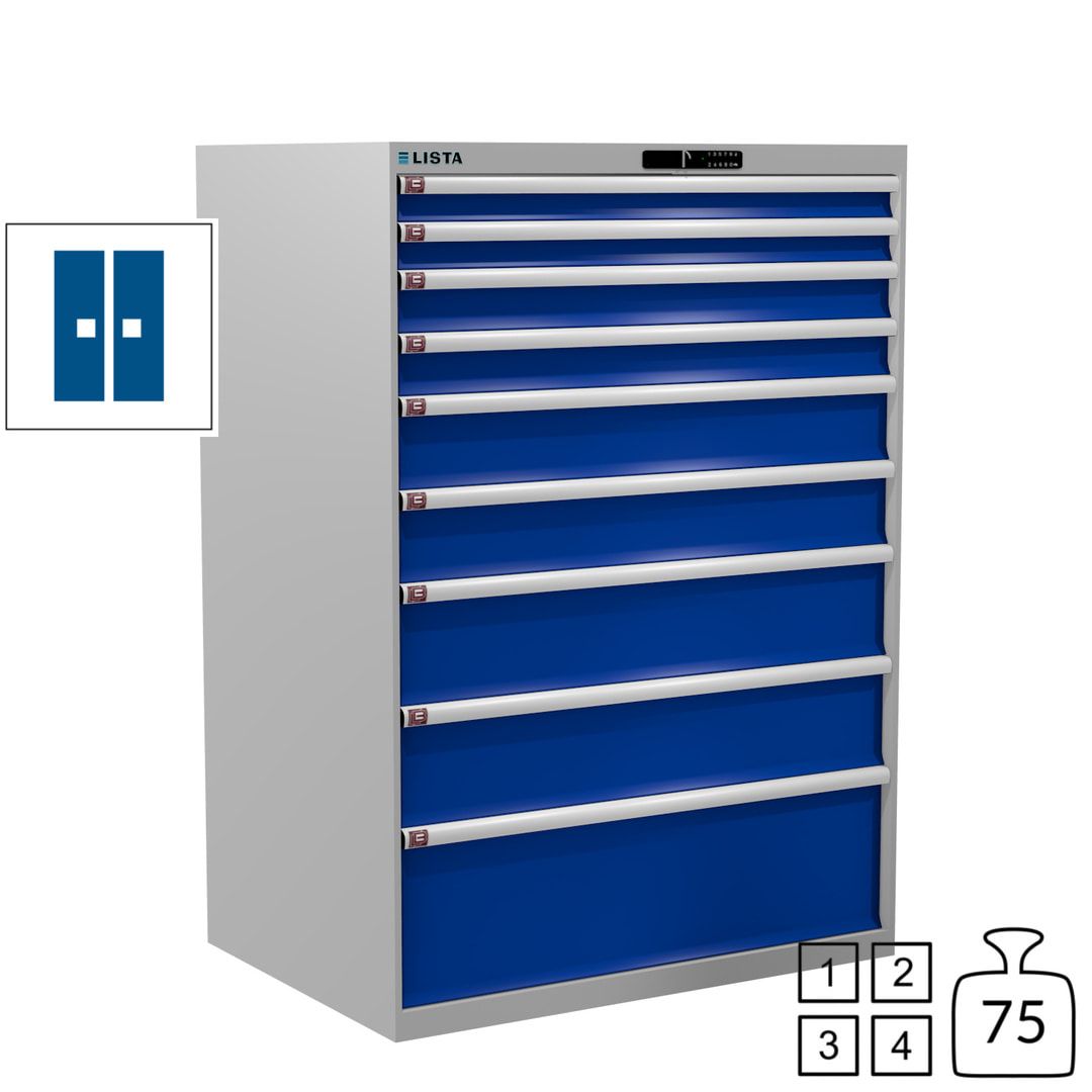 Lista Schubladenschrank - 12.550.010 - 1.450x1.023x725 mm (HxBxT) - 9 Schubladen - 200 kg - Key Lock - lichtblau (RAL 5012)