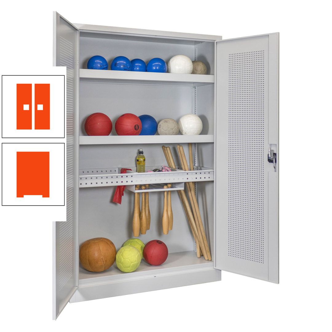 Sportschrank - Lochfeldtüren - Variante 2 - 1.950x1.200x500 mm (HxBxT) - anthrazitgrau