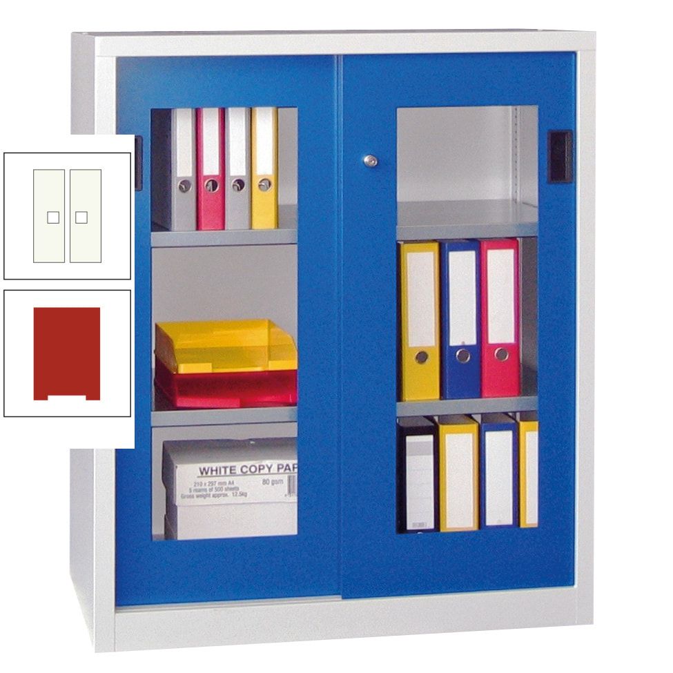 Schiebetürenschrank - Sichtfenstertüren - 1.000x1.000x400 mm (HxBxT) - 2 Böden, gepulvert - Zylinderschloss - anthrazitgrau