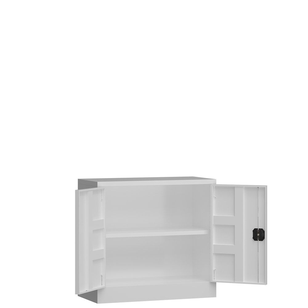Aktenschrank, Büroschrank, abschließbar, Flügeltüren, 1 Fachboden, 750 x 800 x 380 mm (HxBxT), Stahl, Korpus und Türen lichtgrau