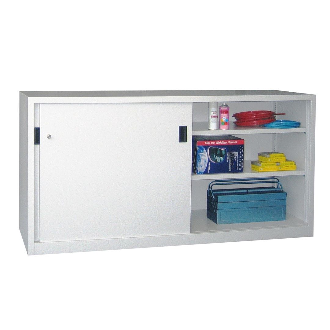 Schiebetürenschrank - Sichtfenstertüren - 1.000x1.500x600 mm (HxBxT) - 4 Böden, verzinkt - Zylinderschloss - anthrazitgrau