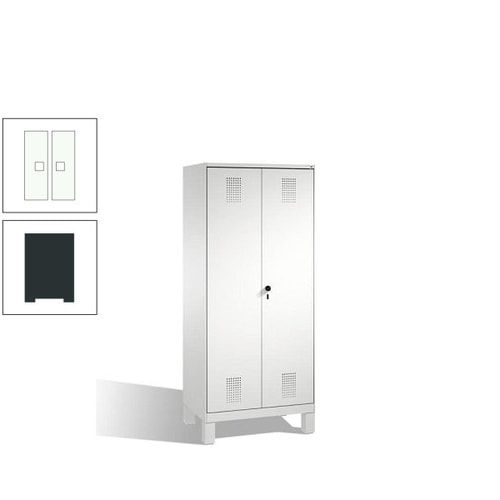 Doppel-Spind, Doppeltüren, Garderobenschrank mit Füßen, 2 Abteile a 400 mm, Korpus anthrazitgrau, Tür anthrazitgrau, 1.850 x 800 x 500 mm (HxBxT)
