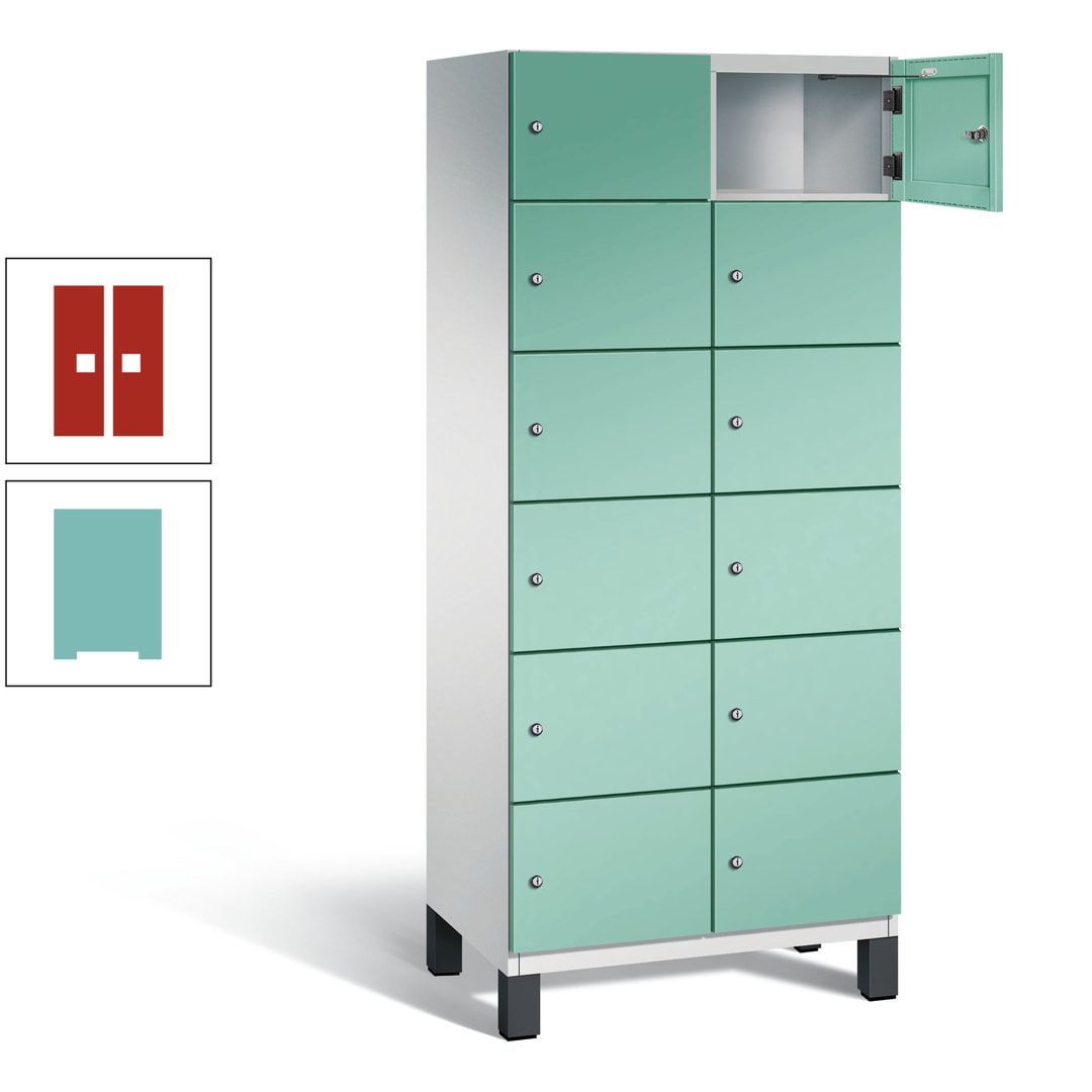 Fächerschrank, Stahlschrank, 12 Fächer, Türöffnungsbegrenzer, Füße, 1.980 x 800 x 525 mm (HxBxT), Korpus anthrazitgrau, Front anthrazitgrau