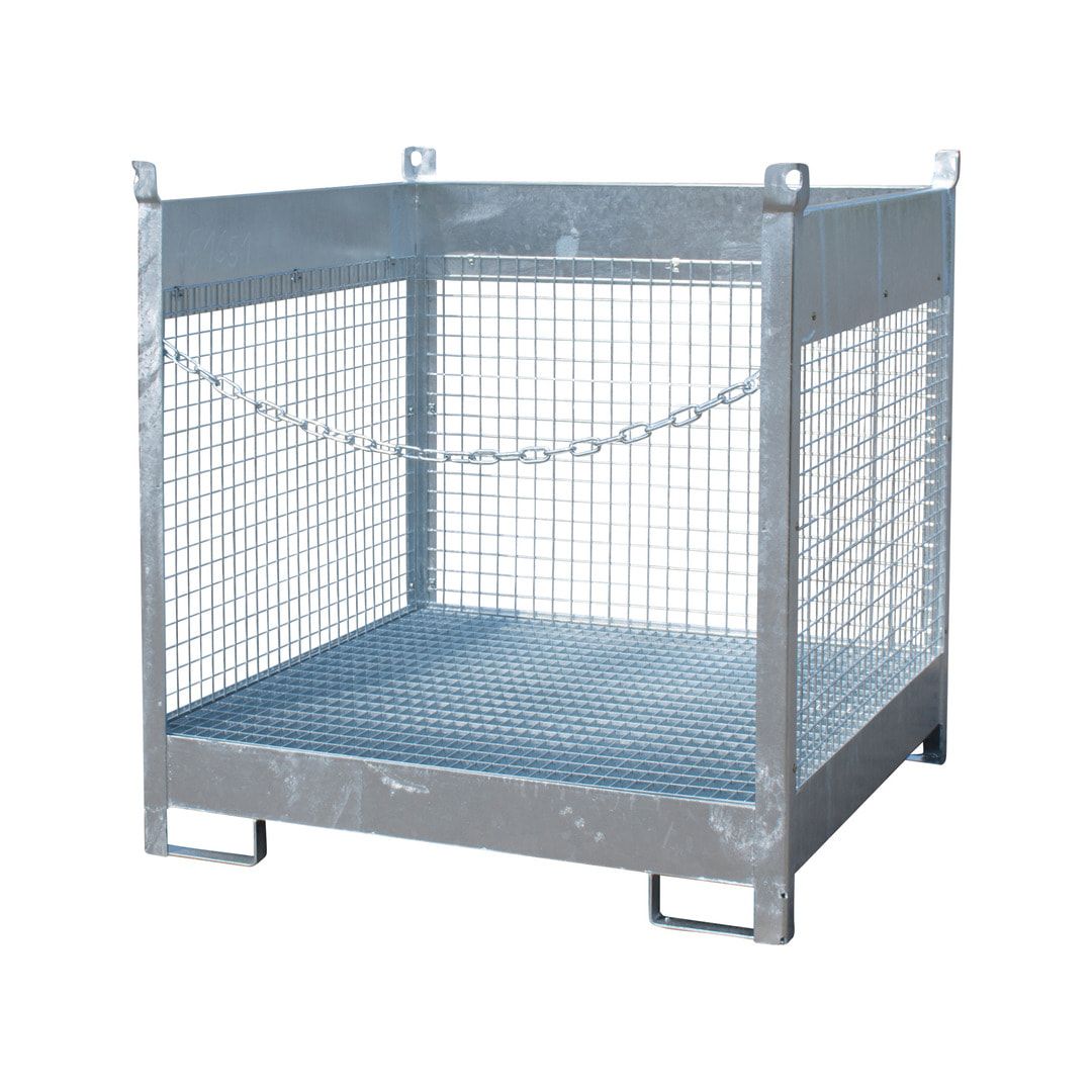 Fass-Stapelpalette - für 4 x 200-l-Fässer - Volumen 220 l - 1.435 x 1.410 x 1.410 mm (HxBxT) - Drahtgitterwände - feuerrot