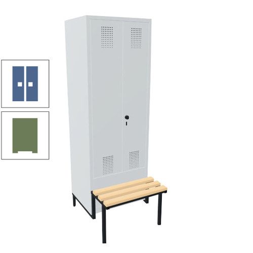 Doppel-Spind, Garderobenschrank, Buche Sitzbank integriert, 2 Abteile a 400 mm, Korpus anthrazitgrau, Tür anthrazitgrau, 1.850 x 800 x 815 mm (HxBxT)