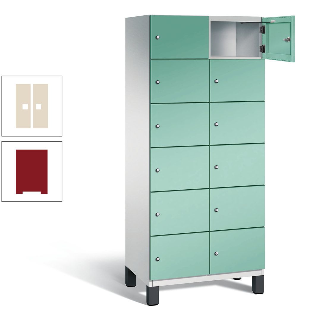 Fächerschrank, Stahlschrank, 12 Fächer, Türöffnungsbegrenzer, Füße, 1.980 x 800 x 525 mm (HxBxT), Korpus anthrazitgrau, Front anthrazitgrau