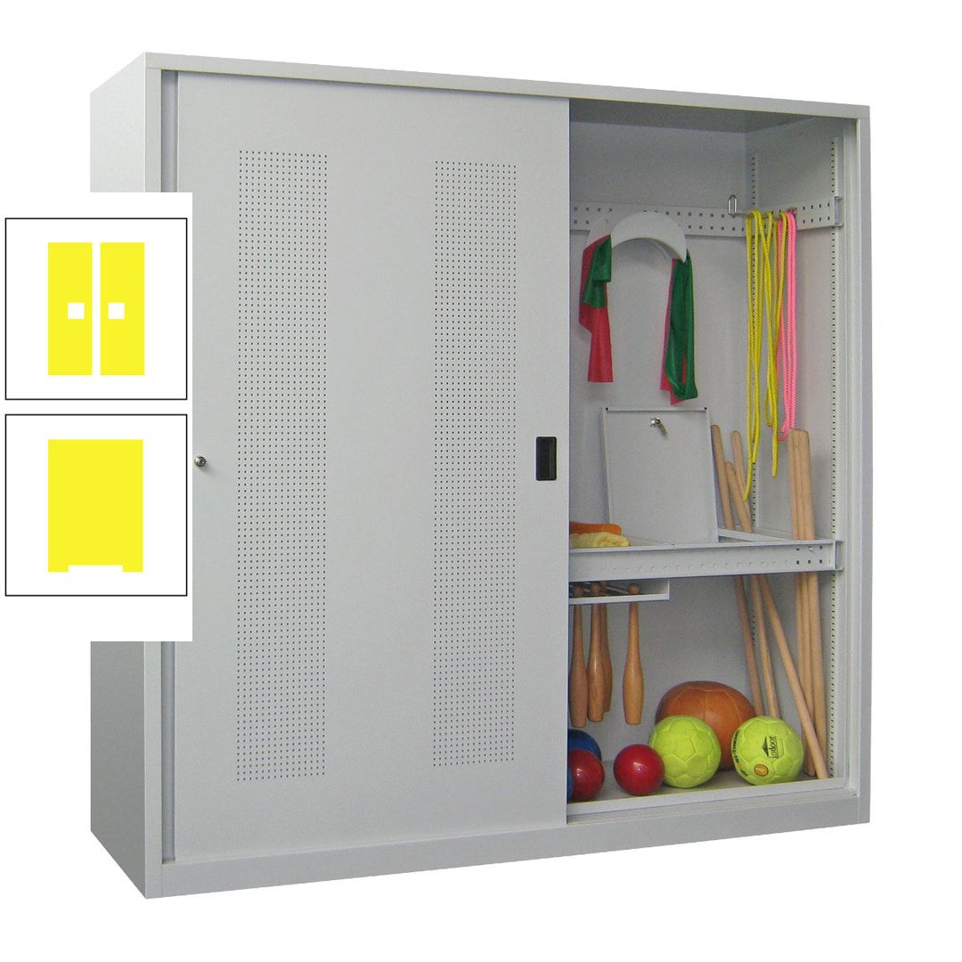 Ballschrank - Schiebetüren mit Lochfeld - Trennwand - 1.950x2.000x600 mm (HxBxT) - anthrazitgrau