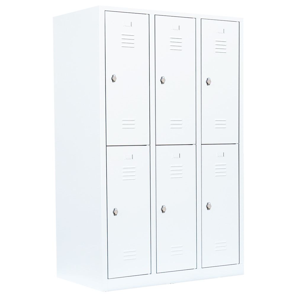 Garderobenschrank, Doppelstockspind, 3 Abteile, 6 Fächer, 1.800 x 1.185 x 500 mm (HxBxT), Stahl, Drehriegel, Korpus: lichtgrau, Front: anthrazitgrau