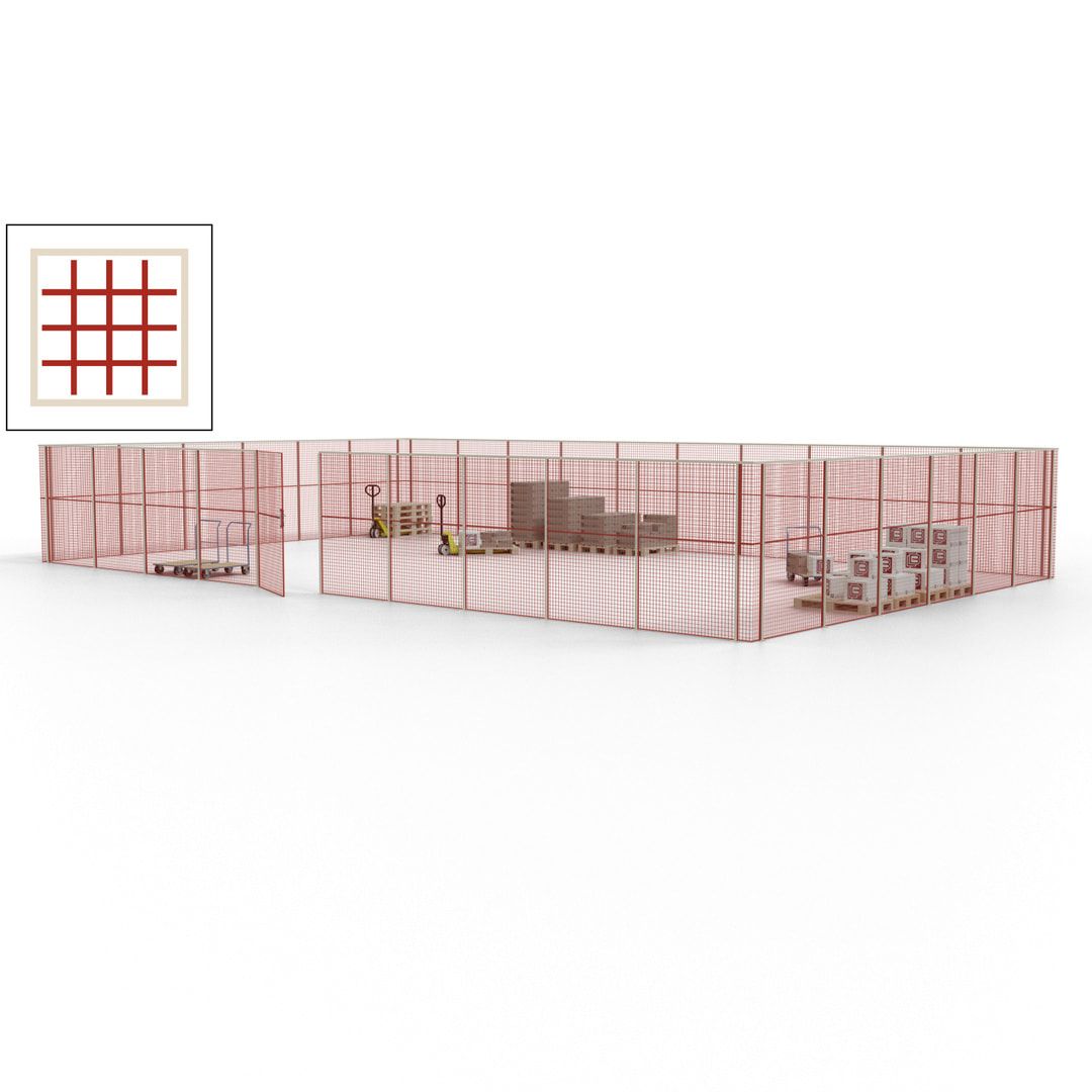 Maschinen Schutzgitter - Hallentrennwand - Sicherheitszaun - Tür - 48 m - 2.200 x 15.400 x 9.400 mm (HxBxT) - enzianblau