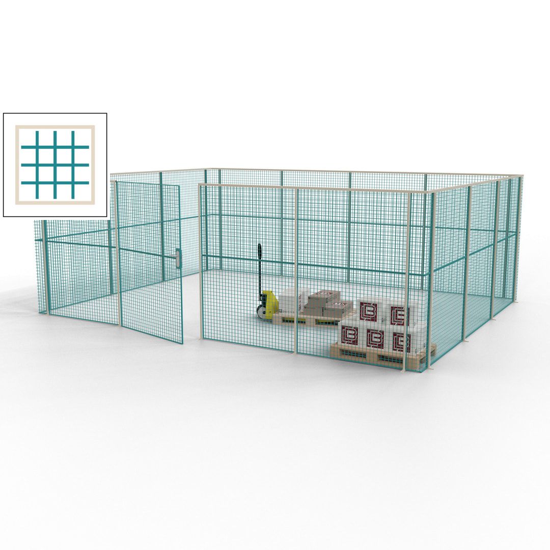 Maschinen Schutzgitter - Hallentrennwand - Sicherheitszaun - Tür - 21 m - 2.200 x 6.400 x 4.900 mm (HxBxT) - enzianblau