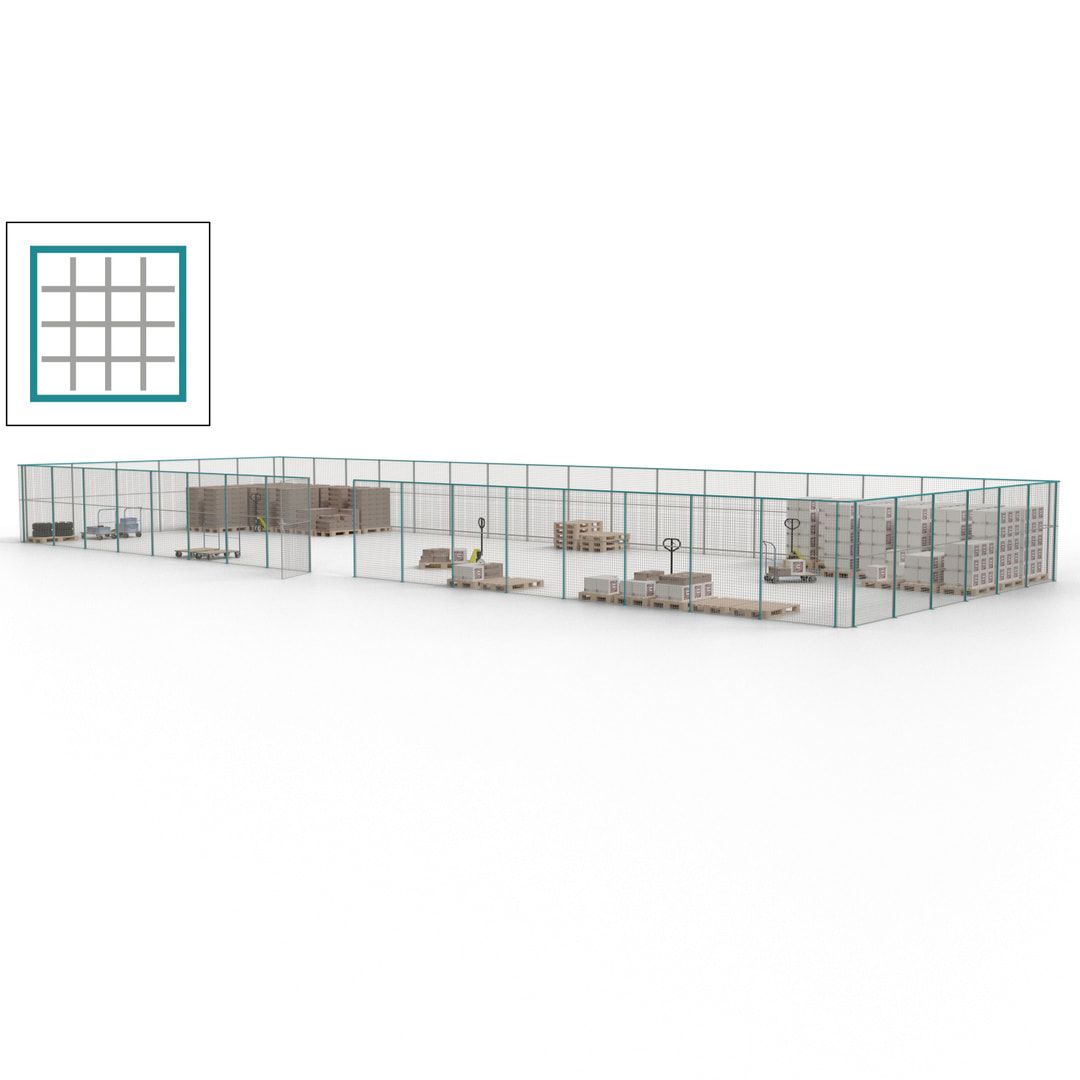 Maschinen Schutzgitter - Hallentrennwand - Sicherheitszaun - Tür - 69 m - 2.200 x 19.900 x 15.400 mm (HxBxT) - enzianblau