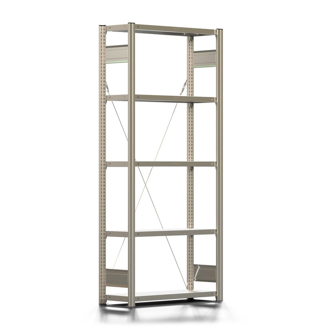 Haushaltsregal mit Tiefenriegel - 150 kg - 2.000 x 875 x 300 mm (HxBxT) - 5 Böden - Anbauregal - Steckregal BERT
