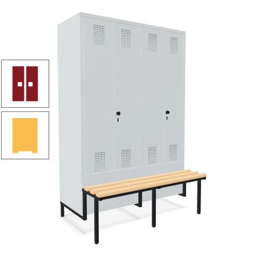Doppel-Spind, Garderobenschrank, Buche Sitzbank integriert, 4 Abteile 300 mm, Korpus anthrazitgrau, Tür anthrazitgrau, 1.850 x 1.200 x 815 mm (HxBxT)