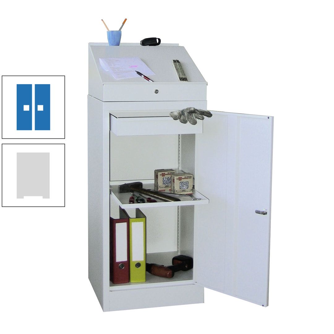 Stehpult mit Schrank - Vollblechtür - Zylinderschloss - 1 Einlegeboden, 1 Schublade - 1.270x500x500 mm (HxBxT) - anthrazitgrau