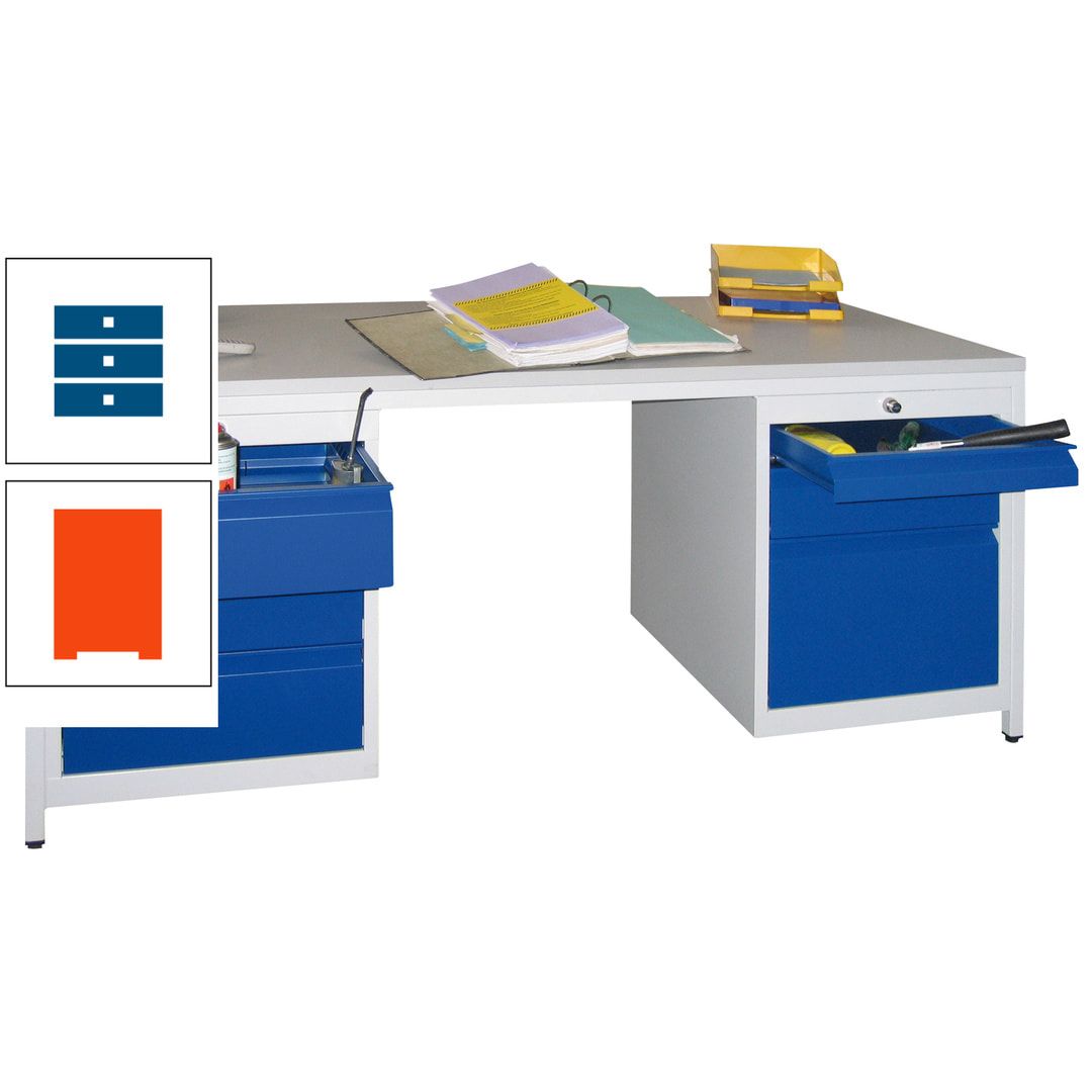 Meisterschreibtisch - 6 Schubladen, 75 / 125 / 150 / 175 / 300 mm - 720 x 1.700 x 800 mm (HxBxT) - anthrazitgrau