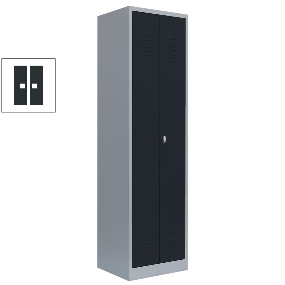 Mehrzweckschrank, Garderobenschrank, 2 Abteile, 6 Fächer, 1.800 x 500 x 500 mm (HxBxT), Kleiderstange, Stahl, Korpus: lichtgrau, Front: anthrazitgrau