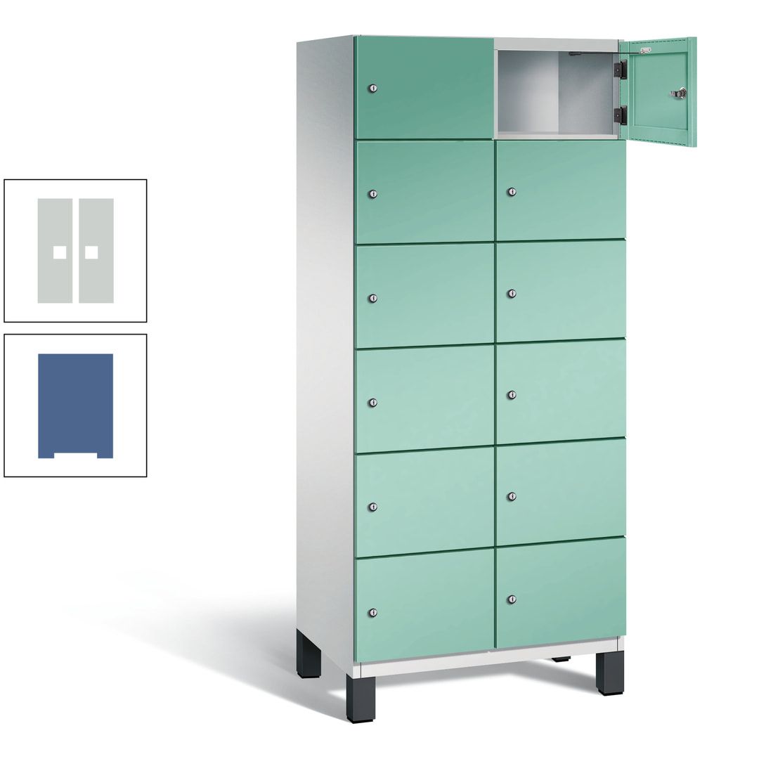 Fächerschrank, Stahlschrank, 12 Fächer, Türöffnungsbegrenzer, Füße, 1.980 x 800 x 525 mm (HxBxT), Korpus anthrazitgrau, Front anthrazitgrau