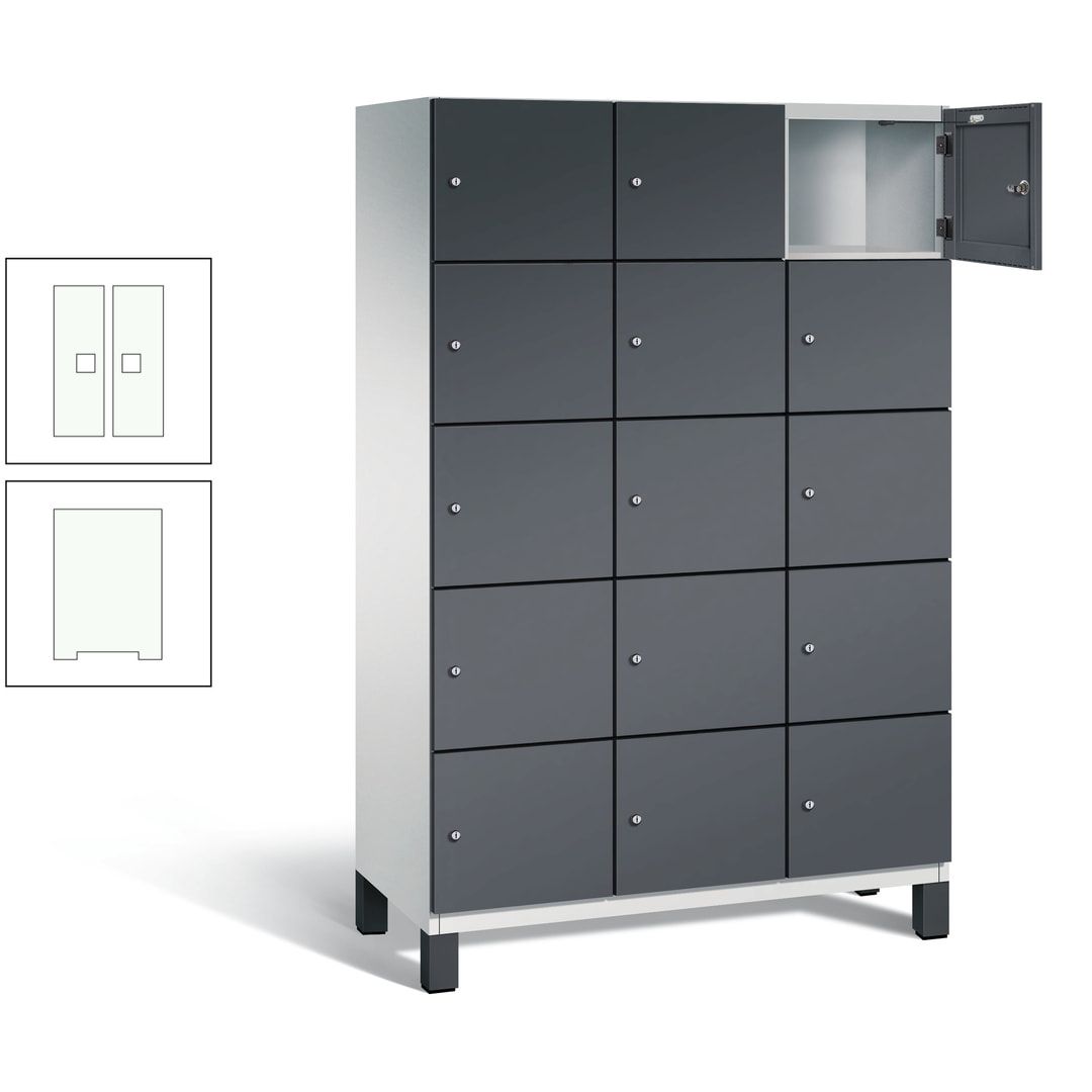 Fächerschrank, Stahlschrank, 15 Fächer, Türöffnungsbegrenzer, Füße, 1.980 x 1.200 x 525 mm (HxBxT), Korpus anthrazitgrau, Front anthrazitgrau