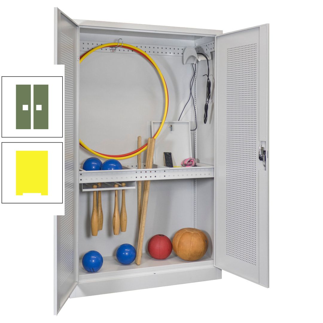 Sportschrank - Lochfeldtüren - Variante 1 - 1.950x1.200x500 mm (HxBxT) - anthrazitgrau
