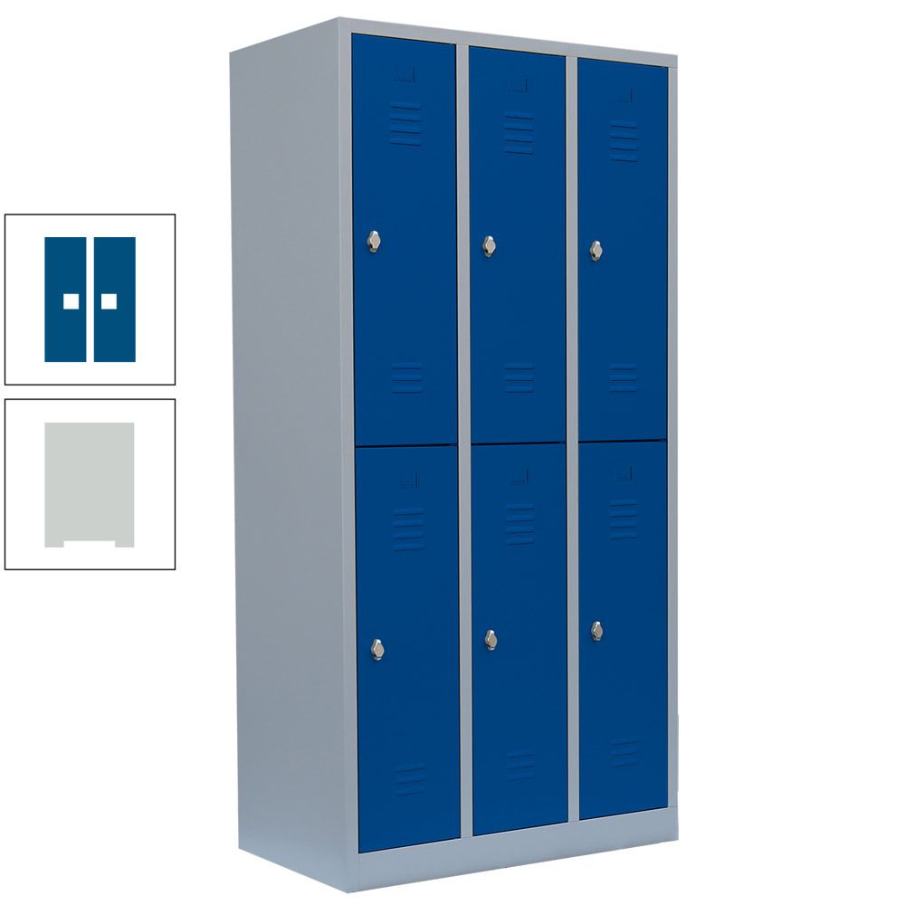 Garderobenschrank, Doppelstockspind, 3 Abteile, 6 Fächer, 1.800 x 885 x 500 mm (HxBxT), Stahl, Drehriegel, Korpus: lichtgrau, Front: anthrazitgrau