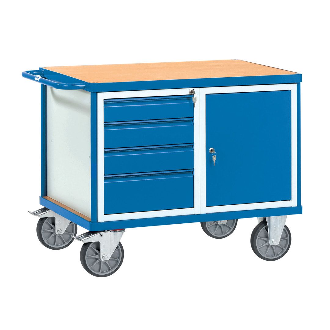 Fetra - Werkstattwagen mit 2 Schränken - Tragkraft 600 kg - Höhe 900 mm - Ladefläche 700 x 1.050 mm - 4 Schubladen
