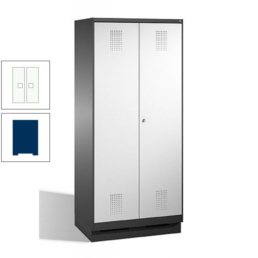 Doppel-Spind, Doppeltüren, Garderobenschrank mit Sockel, 2 Abteile a 400 mm, Korpus anthrazitgrau, Tür anthrazitgrau, 1.800 x 800 x 500 mm (HxBxT)