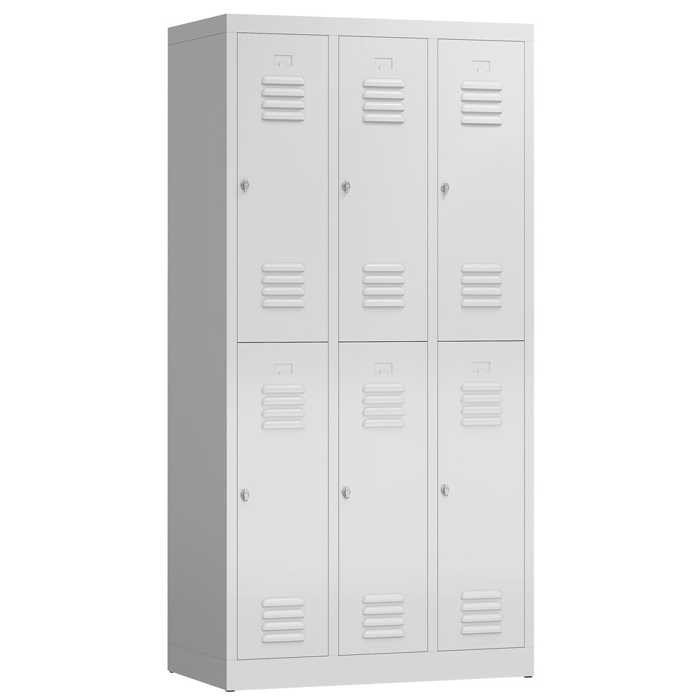 Garderobenschrank, Doppelstockspind, 3 Abteil, 6 Fächer, 1.800 x 870 x 500 mm (HxBxT), Stahl, Drehriegel, Korpus: lichtgrau, Front: anthrazitgrau