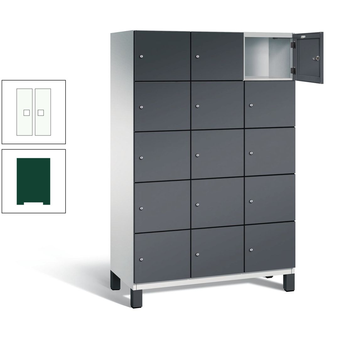 Fächerschrank, Stahlschrank, 15 Fächer, Türöffnungsbegrenzer, Füße, 1.980 x 1.200 x 525 mm (HxBxT), Korpus anthrazitgrau, Front anthrazitgrau