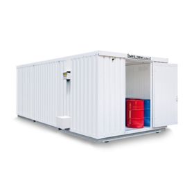 Isolierter Gefahrstoffcontainer - 2.510 x 4.050 x 6.520 mm (HxBxT) - Auffangvolumen 3 x 1.050 l - mit Sensorlüfter - Türausführung wählbar