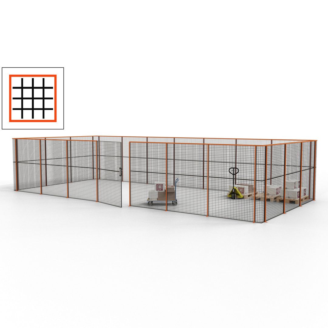 Hallentrennwand - Flügeltür, Gitter - 19 Gitterwände - 2.200 x 10.900 x 4.900 mm (HxBxT) - Perlweiß/reinorange