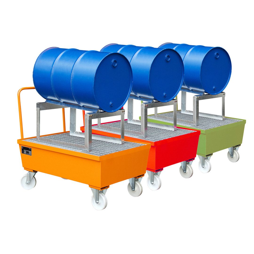 BAUER Auffangwanne - 225 l Volumen - Rollen - Griff - Fassauflage - feuerrot