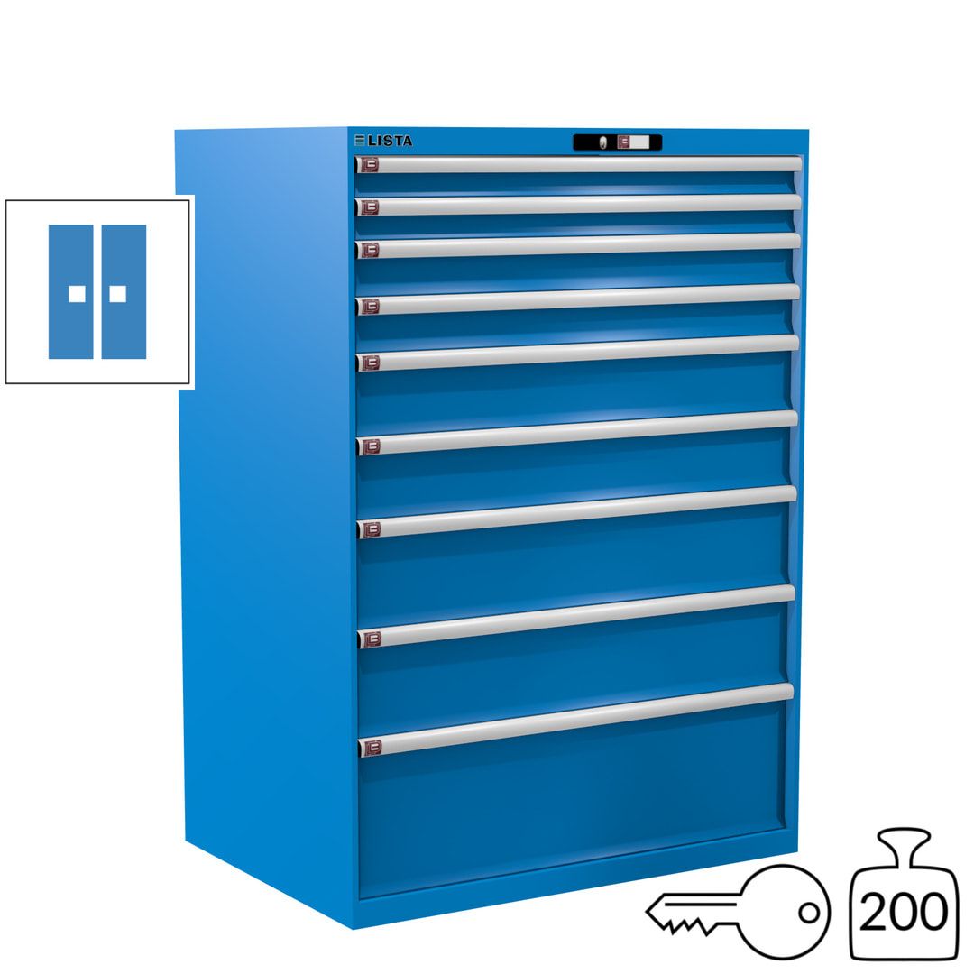 Lista Schubladenschrank - 12.550.010 - 1.450x1.023x725 mm (HxBxT) - 9 Schubladen - 200 kg - Key Lock - lichtblau (RAL 5012)