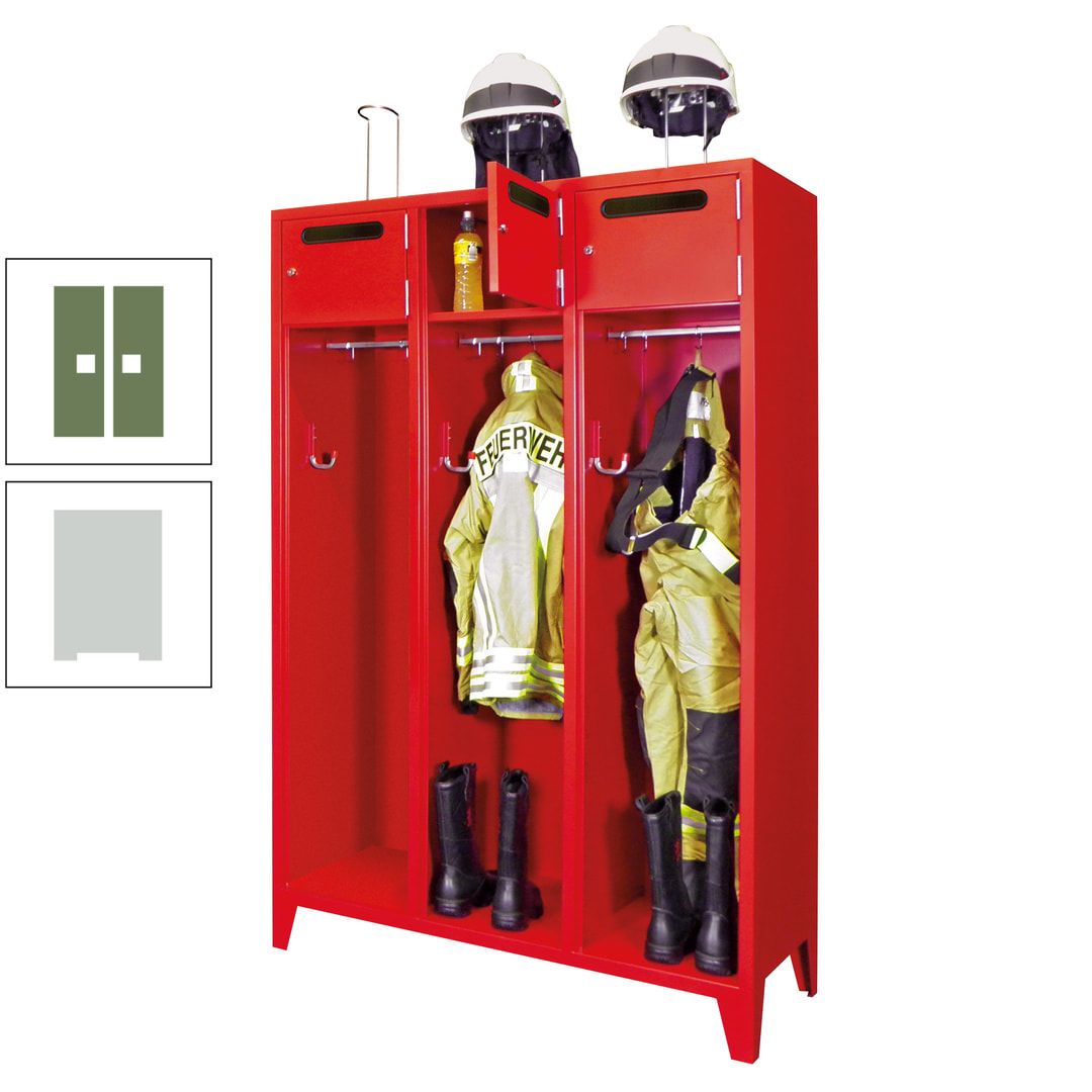 Feuerwehrschrank - 3 Abteile - Ablagefach mit Tür, Einwurfschlitz - 2.100 x 1.230 x 500 mm (HxBxT) - anthrazitgrau