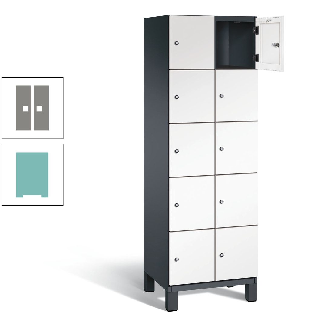 Fächerschrank, Stahlschrank, 10 Fächer, Türöffnungsbegrenzer, Füße, 1.980 x 600 x 525 mm (HxBxT), Korpus anthrazitgrau, Front anthrazitgrau