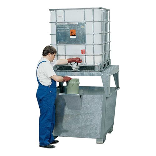 Auffangwanne für 1 x 1.000 l IBC - Abfüllbock - 1.180 x 1.350 x 1.650 mm (HxBxT) - enzianblau
