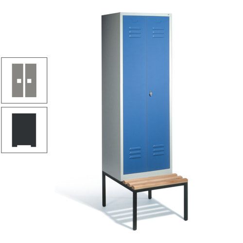 Doppel-Spindschrank, Buche Sitzbank untergebaut, 2 Abteile a 300 mm, Korpus lichtgrau, Tür anthrazitgrau, 2.090 x 610 x 815 mm (HxBxT)