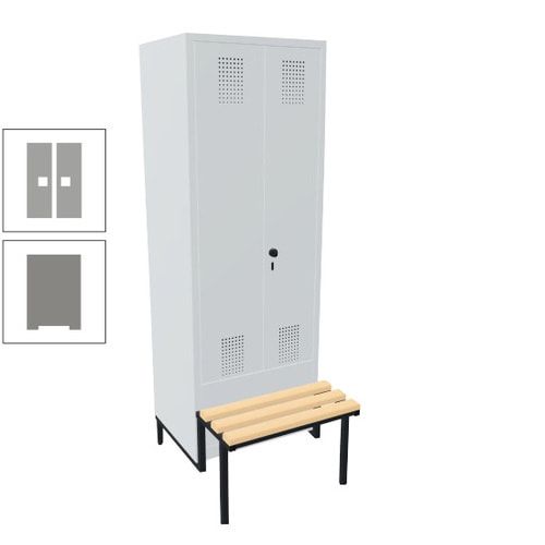 Doppel-Spind, Garderobenschrank, Buche Sitzbank integriert, 2 Abteile a 400 mm, Korpus anthrazitgrau, Tür anthrazitgrau, 1.850 x 800 x 815 mm (HxBxT)