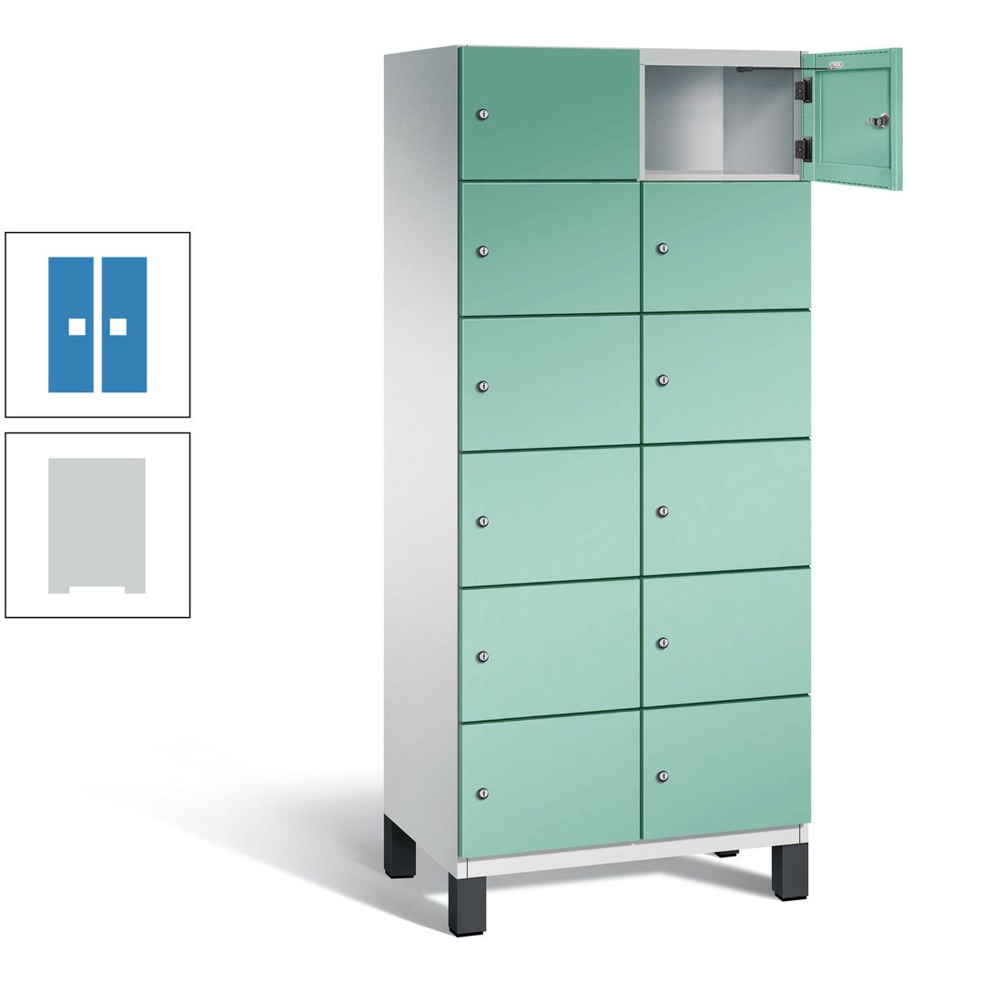 Fächerschrank, Stahlschrank, 12 Fächer, Türöffnungsbegrenzer, Füße, 1.980 x 800 x 525 mm (HxBxT), Korpus anthrazitgrau, Front anthrazitgrau