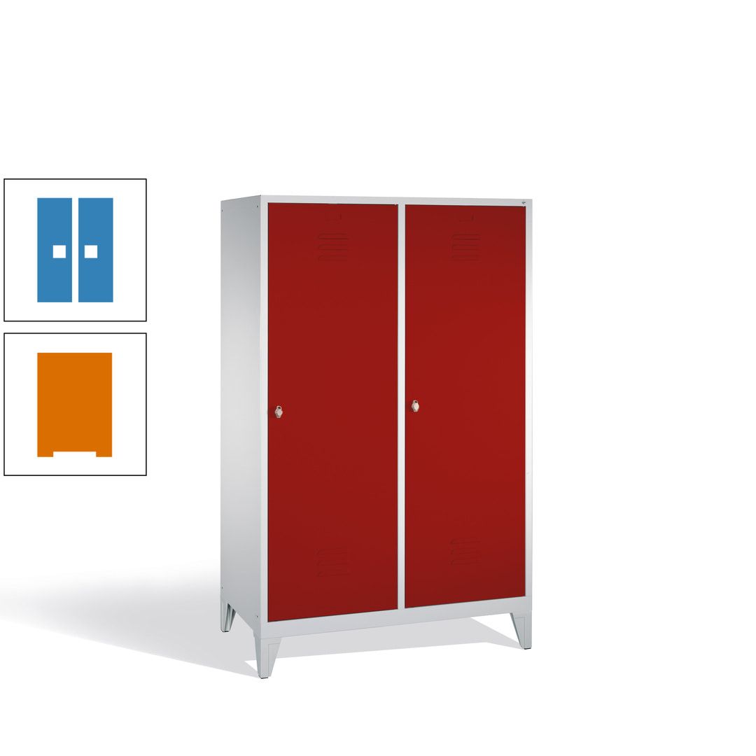 Doppel-Spind mit 2 Großtüren, Garderobenschrank mit Füßen, 4 Abteile a 300 mm, Korpus anthrazitgrau, Tür anthrazitgrau, 1.850 x 1.190 x 500 mm (HxBxT)