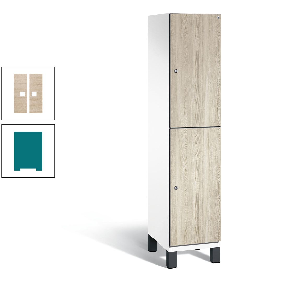 Fächerschrank, Garderobenschrank, mit Füßen, 1 Abteile, 1.980 x 400 x 525 mm (HxBxT), Korpus anthrazitgrau, Tür Donau-Ahorn
