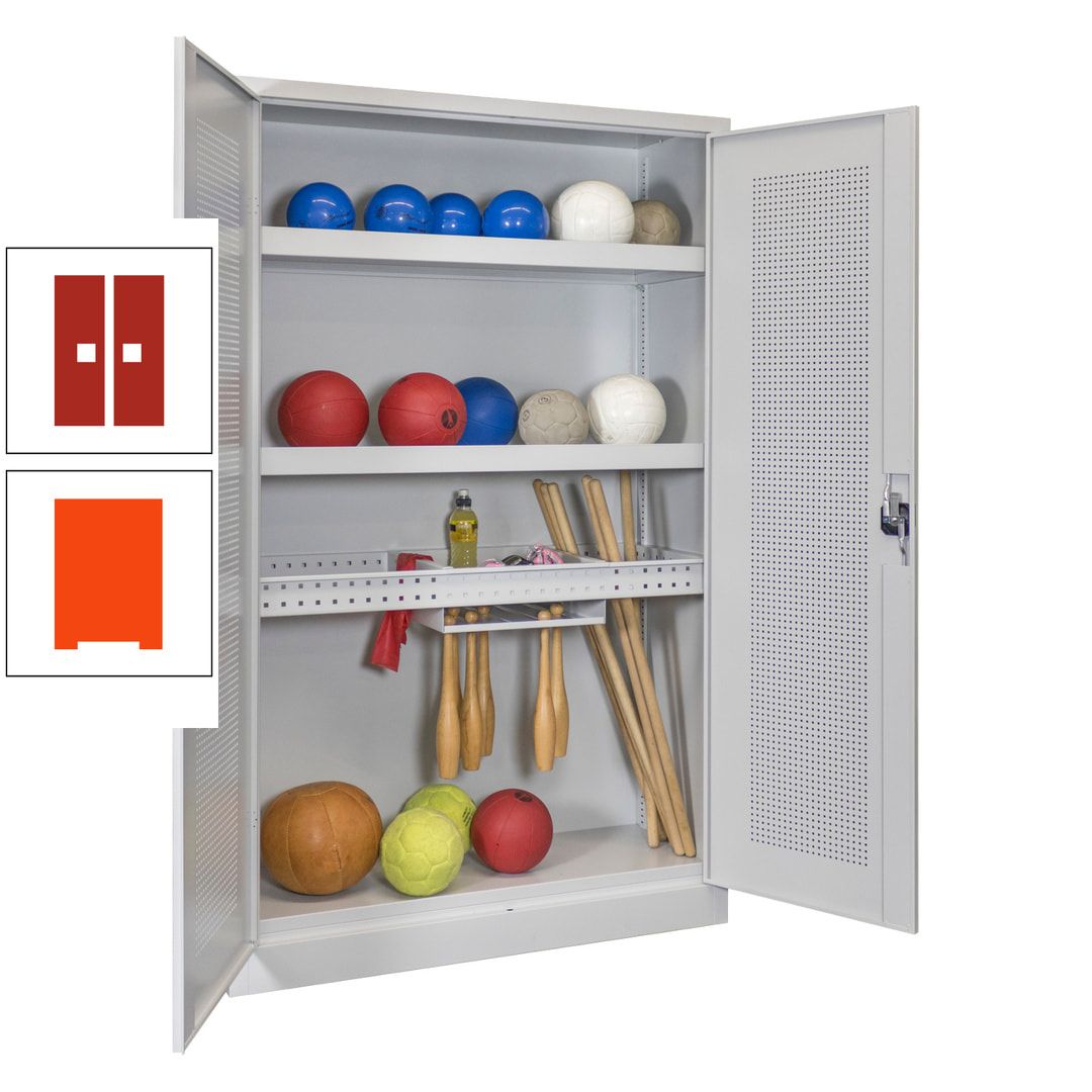 Sportschrank - Lochfeldtüren - Variante 2 - 1.950x1.200x500 mm (HxBxT) - anthrazitgrau