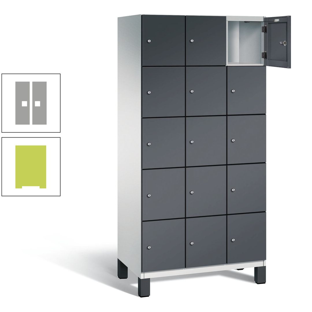 Fächerschrank, Stahlschrank, 15 Fächer, Türöffnungsbegrenzer, Füße, 1.980 x 900 x 525 mm (HxBxT), Korpus anthrazitgrau, Front anthrazitgrau