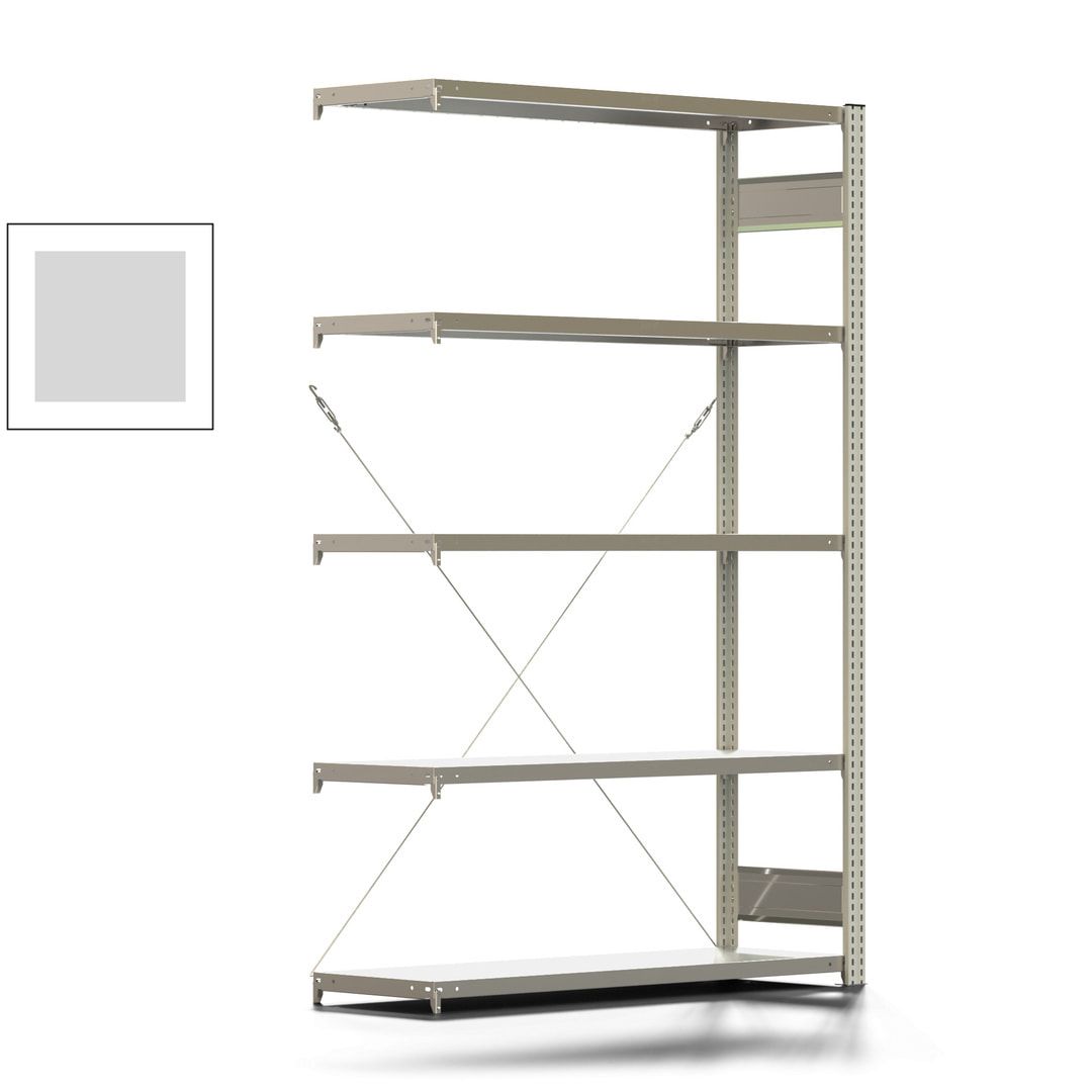 Fachbodenregal mit Tiefenriegel - 350 kg - 2.000 x 1.285 x 426 mm (HxBxT) - Anbauregal - 5 Böden - enzianblau - Lagerregal - Steckregal BERT
