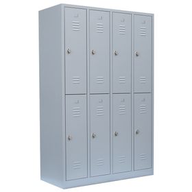 Garderobenschrank, Doppelstockspind, 4 Abteile, 8 Fächer, 1.800 x 1.170 x 500 mm (HxBxT), Stahl, Drehriegel, Farben wählbar