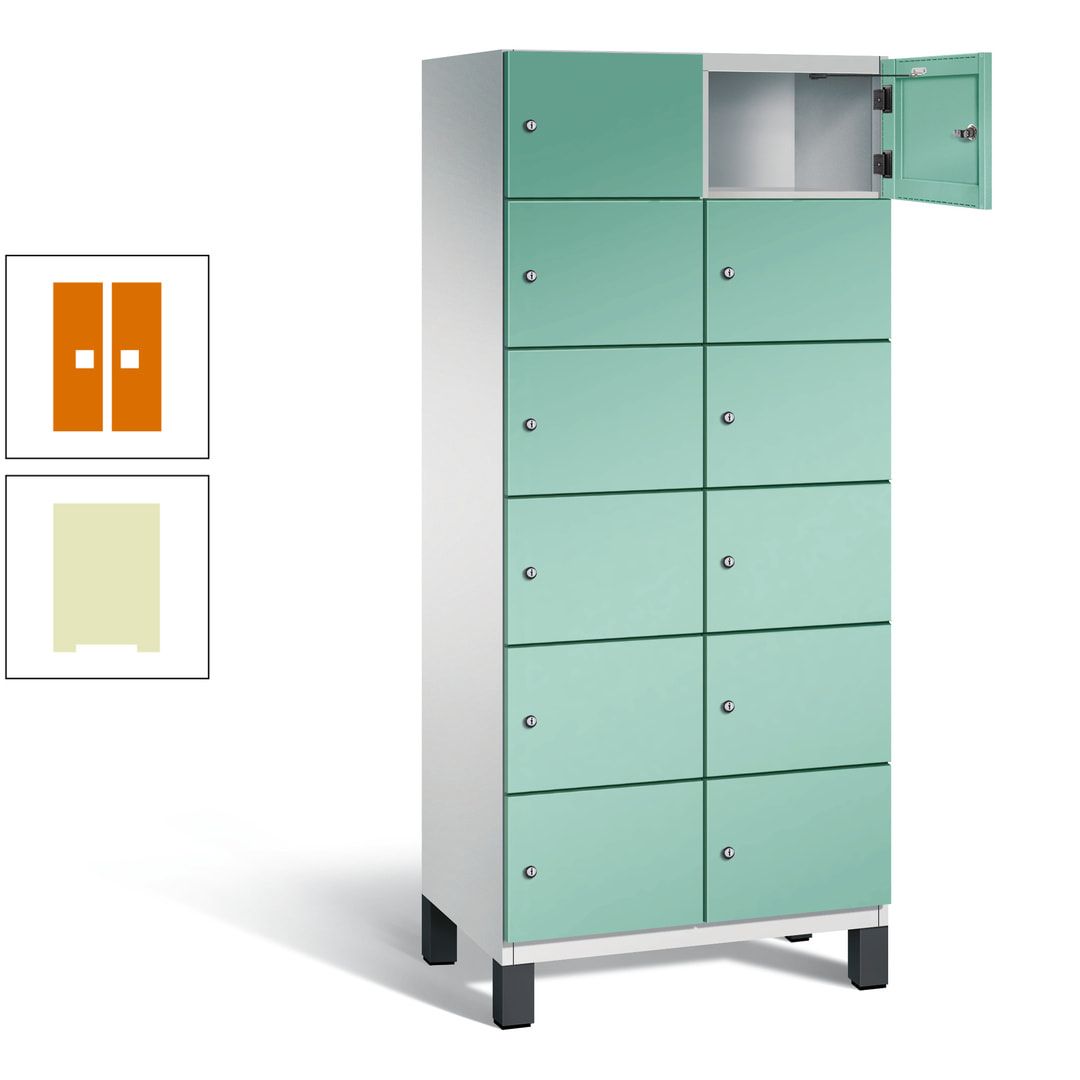 Fächerschrank, Stahlschrank, 12 Fächer, Türöffnungsbegrenzer, Füße, 1.980 x 800 x 525 mm (HxBxT), Korpus anthrazitgrau, Front anthrazitgrau