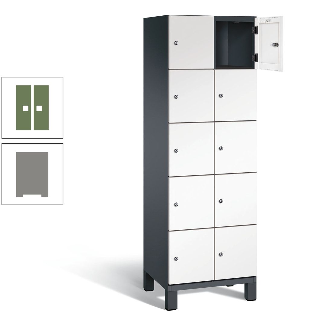 Fächerschrank, Stahlschrank, 10 Fächer, Türöffnungsbegrenzer, Füße, 1.980 x 600 x 525 mm (HxBxT), Korpus anthrazitgrau, Front anthrazitgrau