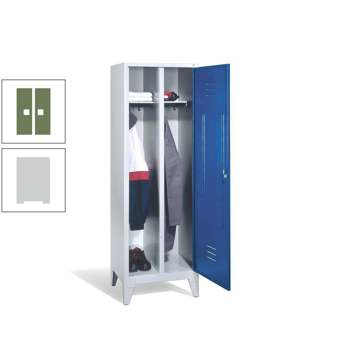 Doppel-Spind mit Großtür, Garderobenschrank mit Füßen, 2 Abteile a 300 mm, Korpus anthrazitgrau, Tür anthrazitgrau, 1.850 x 610 x 500 mm (HxBxT)