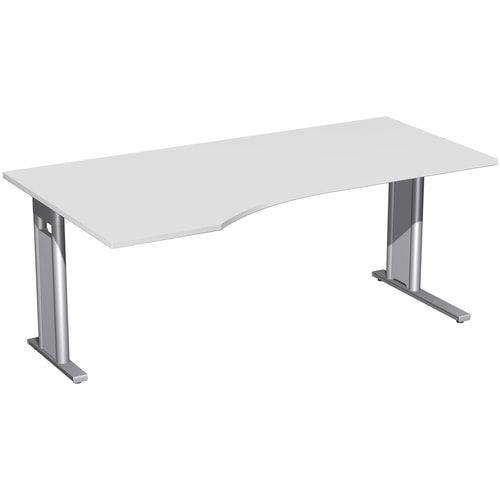 Eckschreibtisch, Ecke links, Füße einseitig verkürzt, C-Fuß Pro, 720 x 1.600 x 1.000 mm (HxBxT), Gestell silber, Dekor Ahorn