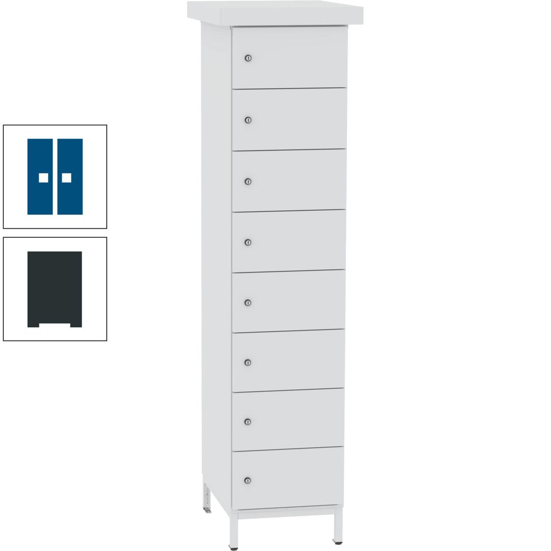 Akkuschrank, Batterieladeschrank, 8 Fächer, Schutzart IP54, Schuko, 1.855 x 400x 570 mm (HxBxT), Korpusfarbe anthrazitgrau, Frontfarbe anthrazitgrau